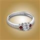 2 - Aniyah 0.74 ctw (5.00 mm) Classic Three Stone Round Lab Grown Diamond and Red Garnet Engagement Ring 