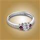 2 - Aniyah 0.74 ctw (5.00 mm) Classic Three Stone Round Lab Grown Diamond and Rhodolite Garnet Engagement Ring 
