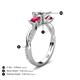 5 - Michele 1.52 ctw (5.50 mm) 3 Stone Princess Cut Natural Diamond and Ruby Twisted Vine Engagement Ring 