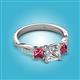 2 - Michele 2.14 ctw (6.50 mm) GIA Certified 3 Stone Princess Cut Natural Diamond (SI/G) and Pink Tourmaline Twisted Vine Engagement Ring 