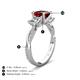 4 - Michele 2.56 ctw (6.50 mm) 3 Stone Princess Cut Red Garnet and Lab Grown Diamond Twisted Vine Engagement Ring 
