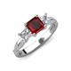 3 - Michele 2.56 ctw (6.50 mm) 3 Stone Princess Cut Red Garnet and Lab Grown Diamond Twisted Vine Engagement Ring 