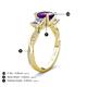 4 - Michele 2.26 ctw (6.50 mm) 3 Stone Princess Cut Amethyst and Natural Diamond Twisted Vine Engagement Ring 