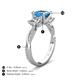 4 - Michele 2.41 ctw (6.50 mm) 3 Stone Princess Cut Blue Topaz and Natural Diamond Twisted Vine Engagement Ring 