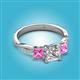 2 - Michele 2.62 ctw (6.50 mm) IGI Certified 3 Stone Princess Cut Lab Grown Diamond (VS1/F) and Pink Sapphire Twisted Vine Engagement Ring 