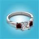 2 - Michele 2.42 ctw (6.50 mm) IGI Certified 3 Stone Princess Cut Lab Grown Diamond (VS1/F) and Red Garnet Twisted Vine Engagement Ring 
