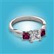 2 - Michele 2.42 ctw (6.50 mm) IGI Certified 3 Stone Princess Cut Lab Grown Diamond (VS1/F) and Rhodolite Garnet Twisted Vine Engagement Ring 
