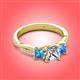 3 - Michele 1.56 ctw (5.50 mm) 3 Stone Princess Cut Lab Grown Diamond and Blue Topaz Twisted Vine Engagement Ring 