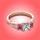 3 - Michele 1.52 ctw (5.50 mm) 3 Stone Princess Cut Lab Grown Diamond and Pink Tourmaline Twisted Vine Engagement Ring 