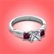 3 - Michele 1.56 ctw (5.50 mm) 3 Stone Princess Cut Lab Grown Diamond and Rhodolite Garnet Twisted Vine Engagement Ring 