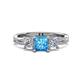 3 - Michele 1.98 ctw (5.50 mm) 3 Stone Princess Cut Blue Topaz and Natural Diamond Twisted Vine Engagement Ring 