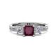 3 - Michele 1.85 ctw (5.50 mm) 3 Stone Princess Cut Rhodolite Garnet and Natural Diamond Twisted Vine Engagement Ring 