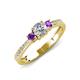 3 - Aniyah 0.68 ctw (5.00 mm) Classic Three Stone Round Natural Diamond and Amethyst Engagement Ring 