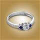 2 - Aniyah 0.72 ctw (5.00 mm) Classic Three Stone Round Lab Grown Diamond and Blue Sapphire Engagement Ring 