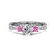 1 - Aniyah 1.48 ctw GIA Certified Classic Three Stone Round Natural Diamond (SI/H) and Pink Sapphire Engagement Ring 