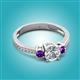 3 - Aniyah 1.30 ctw GIA Certified Classic Three Stone Round Natural Diamond (SI/G) and Amethyst Engagement Ring 