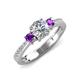 4 - Aniyah 1.30 ctw GIA Certified Classic Three Stone Round Natural Diamond (SI/H) and Amethyst Engagement Ring 