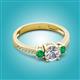 3 - Aniyah 1.34 ctw IGI Certified Classic Three Stone Round Lab Grown Diamond (VS1/F) and Emerald Engagement Ring 
