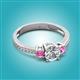3 - Aniyah 1.48 ctw IGI Certified Classic Three Stone Round Lab Grown Diamond (VS1/F) and Pink Sapphire Engagement Ring 