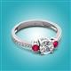 3 - Aniyah 1.34 ctw IGI Certified Classic Three Stone Round Lab Grown Diamond (VS1/F) and Ruby Engagement Ring 