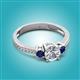 3 - Aniyah 1.36 ctw IGI Certified Classic Three Stone Round Lab Grown Diamond (VS1/F) and Blue Sapphire Engagement Ring 