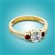 3 - Aniyah 1.38 ctw IGI Certified Classic Three Stone Round Lab Grown Diamond (VS1/F) and Red Garnet Engagement Ring 