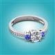 3 - Aniyah 1.32 ctw IGI Certified Classic Three Stone Round Lab Grown Diamond (VS1/F) and Tanzanite Engagement Ring 