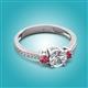 3 - Aniyah 1.30 ctw IGI Certified Classic Three Stone Round Lab Grown Diamond (VS1/F) and Pink Tourmaline Engagement Ring 