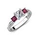 4 - Michele 1.56 ctw (5.50 mm) 3 Stone Princess Cut Lab Grown Diamond and Rhodolite Garnet Twisted Vine Engagement Ring 