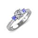 4 - Aniyah 1.32 ctw IGI Certified Classic Three Stone Round Lab Grown Diamond (VS1/F) and Tanzanite Engagement Ring 