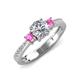 4 - Aniyah 1.48 ctw IGI Certified Classic Three Stone Round Lab Grown Diamond (VS1/F) and Pink Sapphire Engagement Ring 
