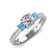 4 - Aniyah 1.32 ctw IGI Certified Classic Three Stone Round Lab Grown Diamond (VS1/F) and Blue Topaz Engagement Ring 