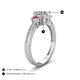 5 - Aniyah 1.30 ctw IGI Certified Classic Three Stone Round Lab Grown Diamond (VS1/F) and Pink Tourmaline Engagement Ring 