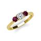 3 - Quyen 1.13 ctw (5.00 mm) Round Natural Diamond and Rhodolite Garnet Three Stone Engagement Ring  