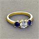 3 - Quyen GIA Certified 2.40 ctw (6.50 mm) Round Natural Diamond and Blue Sapphire Three Stone Engagement Ring 