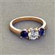 3 - Quyen GIA Certified 2.40 ctw (6.50 mm) Round Natural Diamond and Blue Sapphire Three Stone Engagement Ring 