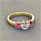3 - Quyen GIA Certified 1.80 ctw (6.50 mm) Round Natural Diamond and Pink Tourmaline Three Stone Engagement Ring 