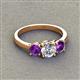 3 - Quyen GIA Certified 1.80 ctw (6.50 mm) Round Natural Diamond and Amethyst Three Stone Engagement Ring 