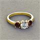 3 - Quyen GIA Certified 2.26 ctw (6.50 mm) Round Natural Diamond and Red Garnet Three Stone Engagement Ring 