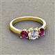 3 - Quyen GIA Certified 2.00 ctw (6.50 mm) Round Natural Diamond and Rhodolite Garnet Three Stone Engagement Ring 