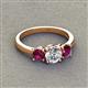 3 - Quyen GIA Certified 2.00 ctw (6.50 mm) Round Natural Diamond and Rhodolite Garnet Three Stone Engagement Ring 