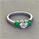 3 - Quyen GIA Certified 1.80 ctw (6.50 mm) Round Natural Diamond and Emerald Three Stone Engagement Ring 