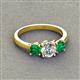 3 - Quyen GIA Certified 1.80 ctw (6.50 mm) Round Natural Diamond and Emerald Three Stone Engagement Ring 