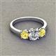 3 - Quyen GIA Certified 2.06 ctw (6.50 mm) Round Natural Diamond and Yellow Sapphire Three Stone Engagement Ring 