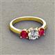 3 - Quyen GIA Certified 2.10 ctw (6.50 mm) Round Natural Diamond and Ruby Three Stone Engagement Ring 