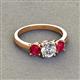 3 - Quyen GIA Certified 2.10 ctw (6.50 mm) Round Natural Diamond and Ruby Three Stone Engagement Ring 