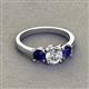 3 - Quyen GIA Certified 2.40 ctw (6.50 mm) Round Natural Diamond and Blue Sapphire Three Stone Engagement Ring 