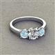 3 - Quyen GIA Certified 1.80 ctw (6.50 mm) Round Natural Diamond and Aquamarine Three Stone Engagement Ring 