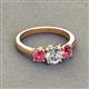 3 - Quyen GIA Certified 1.80 ctw (6.50 mm) Round Natural Diamond and Pink Tourmaline Three Stone Engagement Ring 