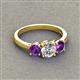 3 - Quyen GIA Certified 1.80 ctw (6.50 mm) Round Natural Diamond and Amethyst Three Stone Engagement Ring 